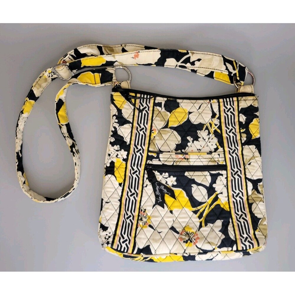 Vera Bradley Cassidy Crossbody Bag Dogwood Floral Black Yellow Shoulder Purse